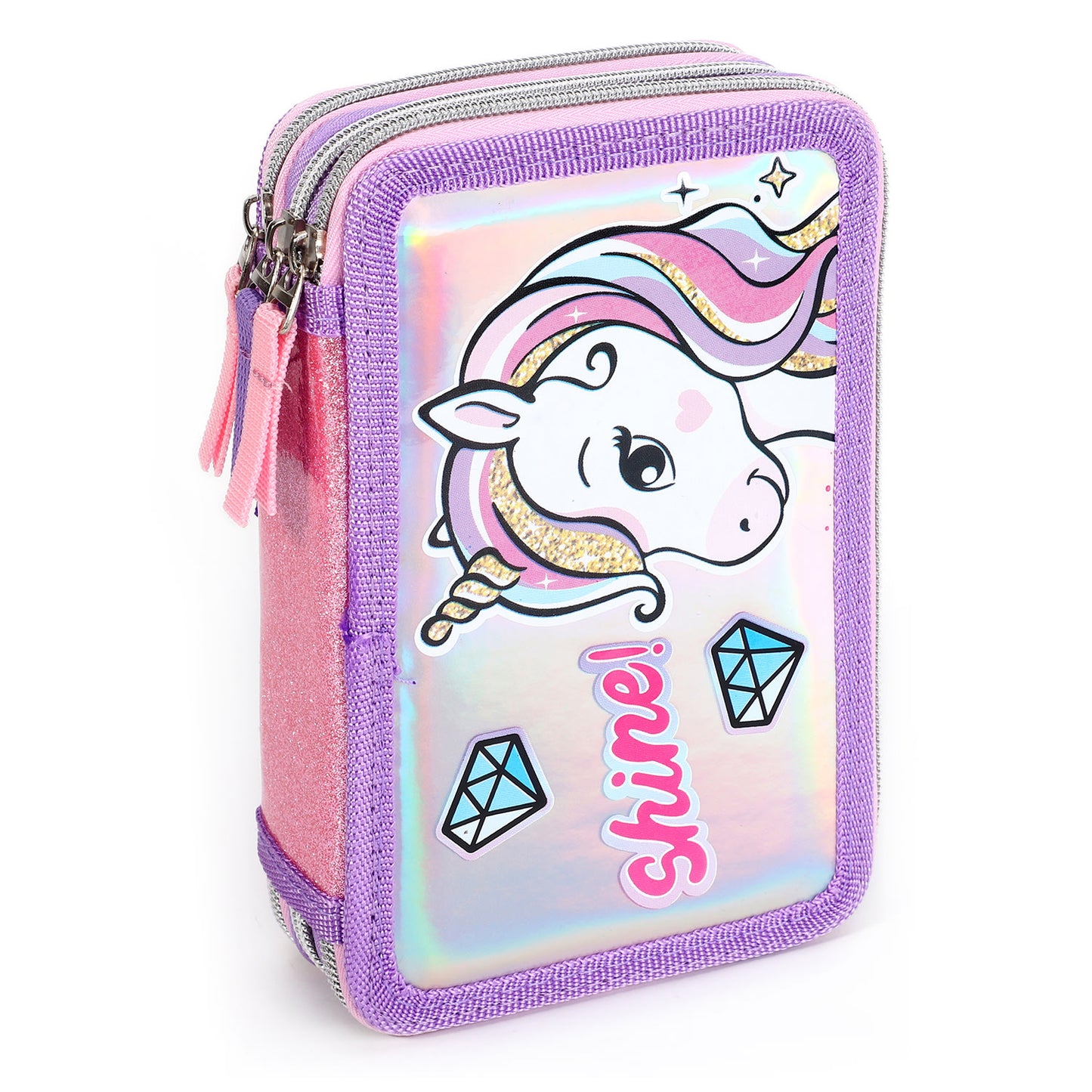 Unicorn Style Jumbo Pencil Case & Stationery Set with 3 Zip Divider