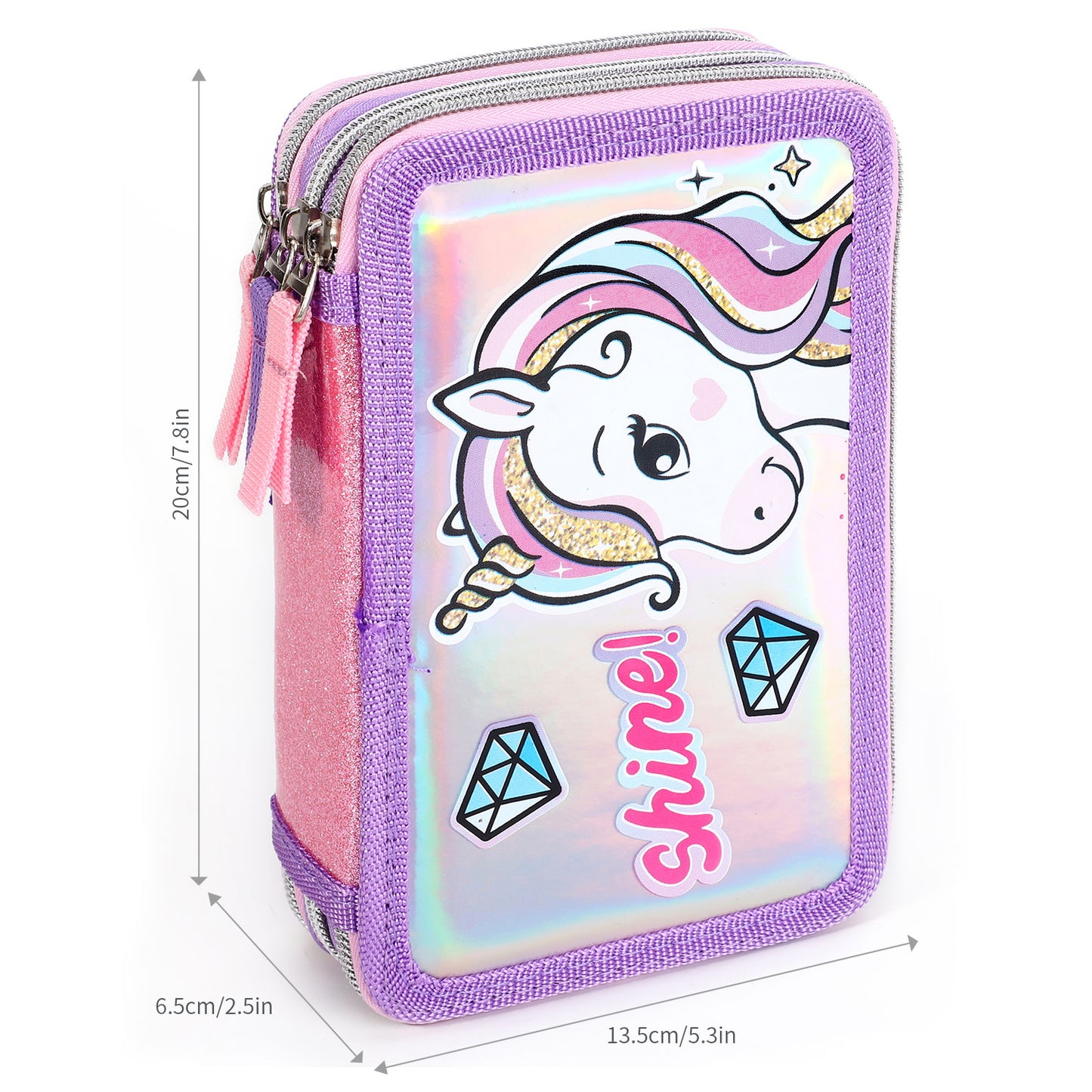 Unicorn Style Jumbo Pencil Case & Stationery Set with 3 Zip Divider
