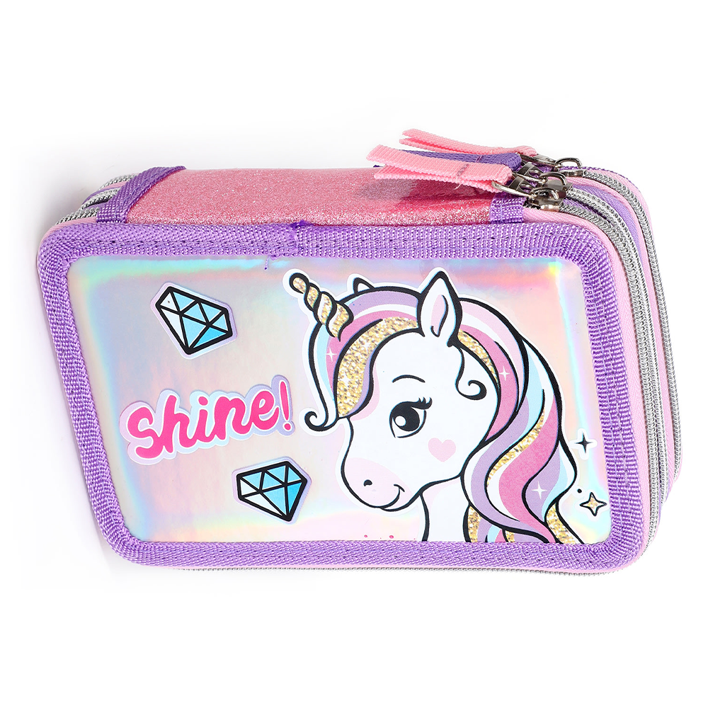 Unicorn Style Jumbo Pencil Case & Stationery Set with 3 Zip Divider