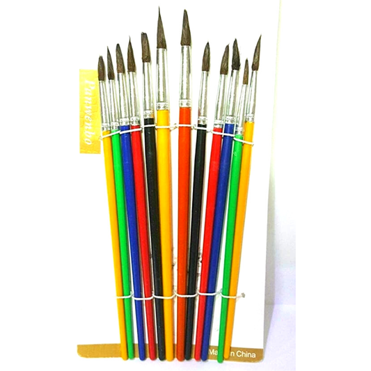 Artist Pointed Paint Brush Set Small & Large, Thin & Thick 12 Pack Various Sizes