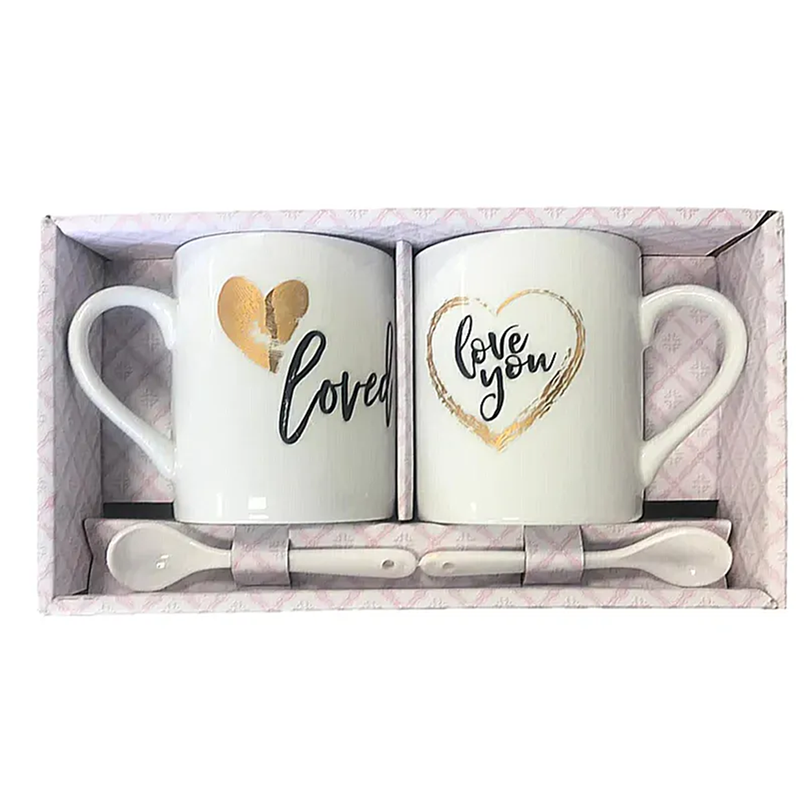 Valentines Mug Set with Teaspoon Set of 2 Assorted Designs