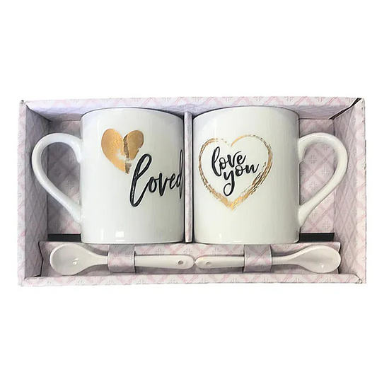 Valentines Mug Set with Teaspoon Set of 2 Assorted Designs
