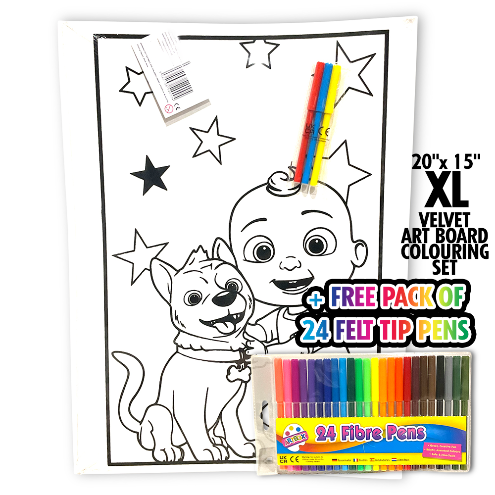 Cocomelon Giant XL Velvet Art Board Set + Free 24 Pack of Felt Tip Pens