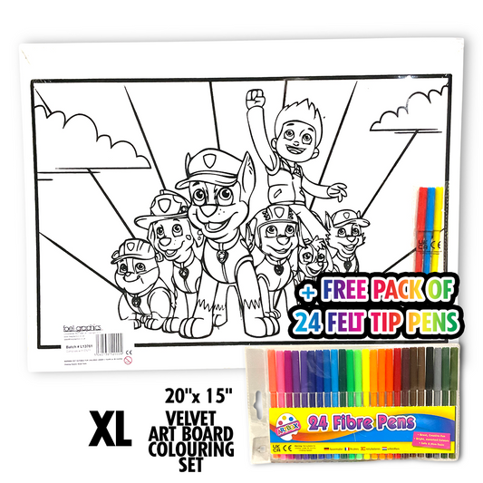 Paw Patrol Giant XL Velvet Art Board Set + Free 24 Pack of Felt Tip Pens