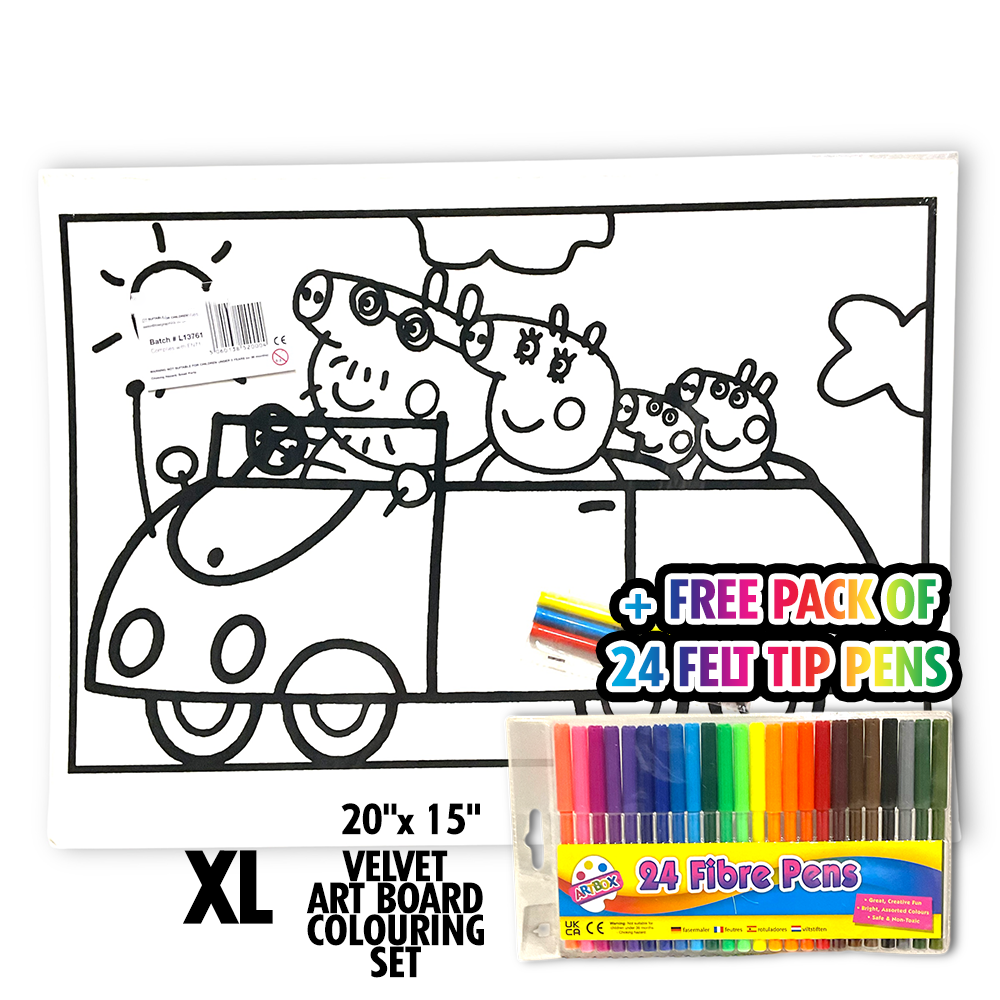 Peppa Pig Family Giant XL Velvet Art Board Set + Free 24 Pack of Felt Tip Pens
