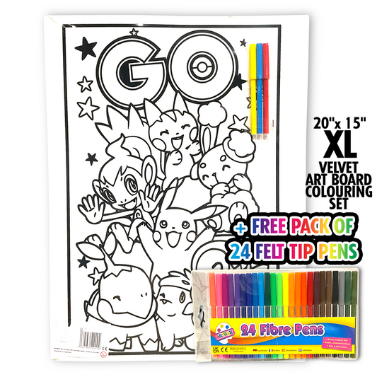 Pokemon Giant XL Velvet Art Board Set + Free 24 Pack of Felt Tip Pens