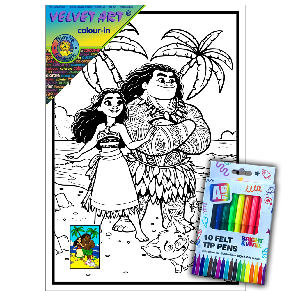 Moana Velvet Art Board Set with 10 Pack of Colour Felt Tip Pens