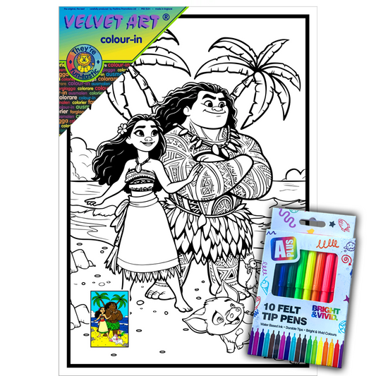 Moana Velvet Art Board Set with 10 Pack of Colour Felt Tip Pens