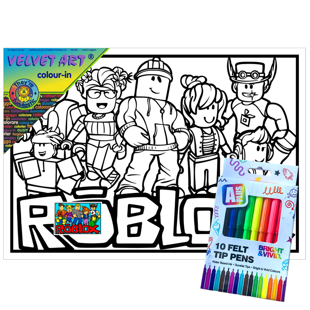 Roblox Velvet Art Board Set with 10 Pack of Colour Felt Tip Pens