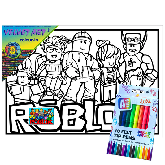 Roblox Velvet Art Board Set with 10 Pack of Colour Felt Tip Pens