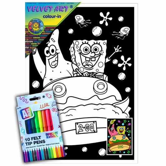 Spongebob Squarepants Velvet Art Board Set with 10 Pack of Colour Felt Tip Pens