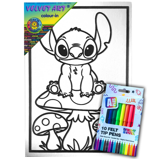 Stitch Velvet Art Board Set with 10 Pack of Colour Felt Tip Pens