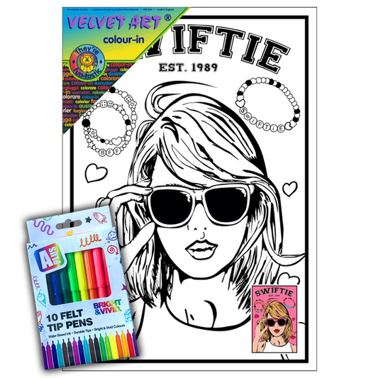 Taylor Swift Velvet Art Board Set with 10 Pack of Colour Felt Tip Pens