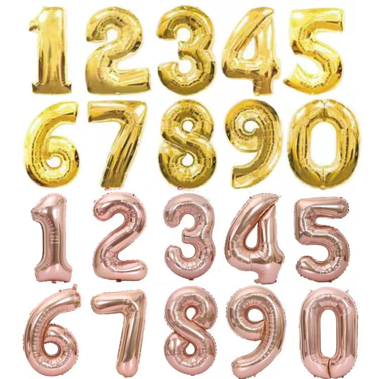 Foil Birthday Foil Balloons Numbers (0-9) 3 Colours - Gold, White, Rose Gold