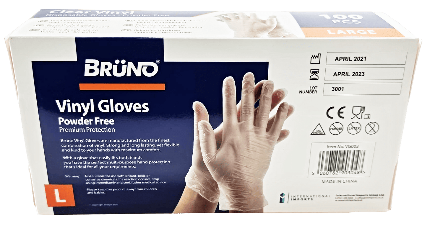100 Large Disposable Vinyl Clear Examination Gloves Powder Free Latex Free Gloves VG003