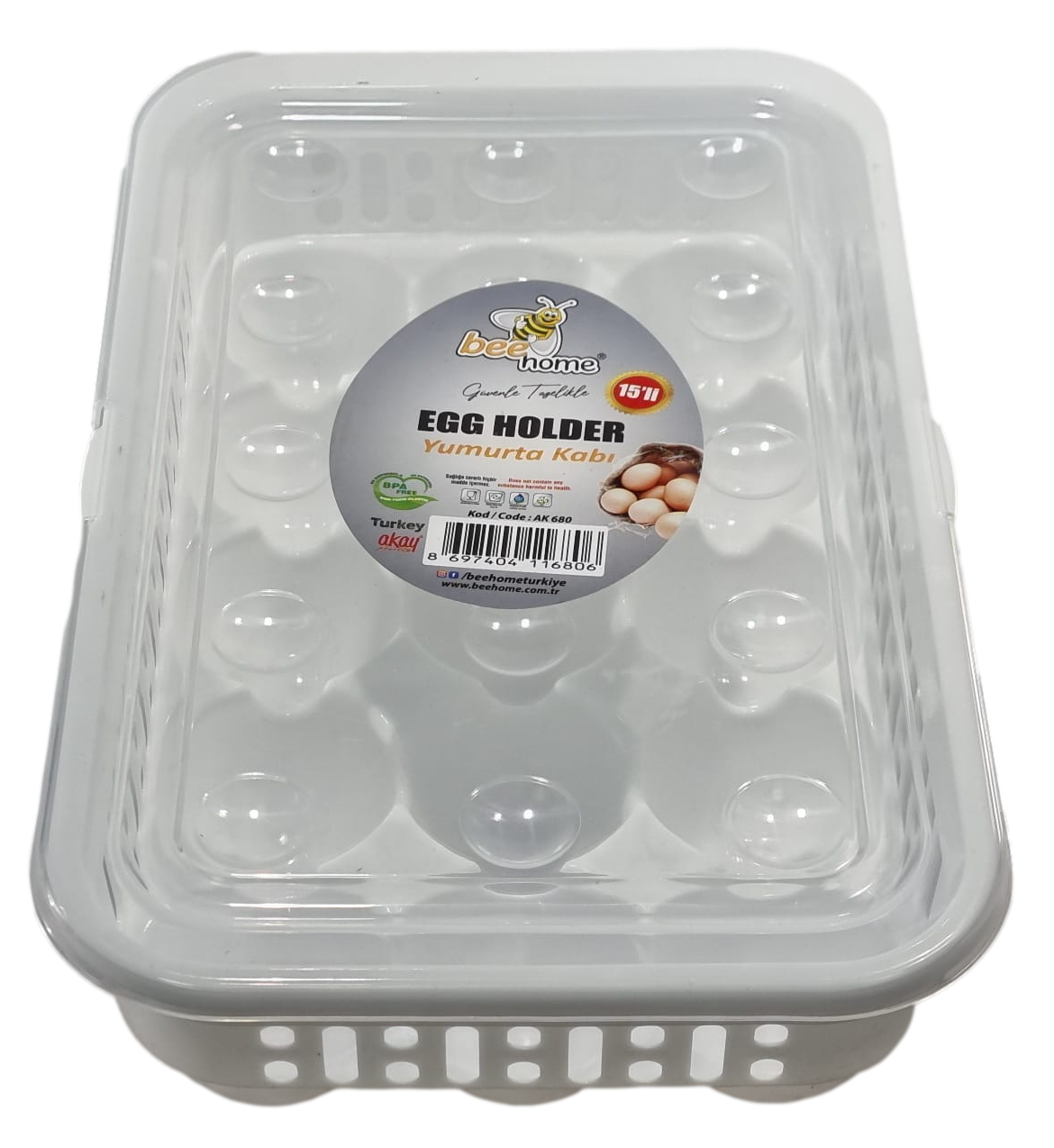 Plastic Egg Storage Container Box 15 Eggs 28 x 18 x 8 cm AK680