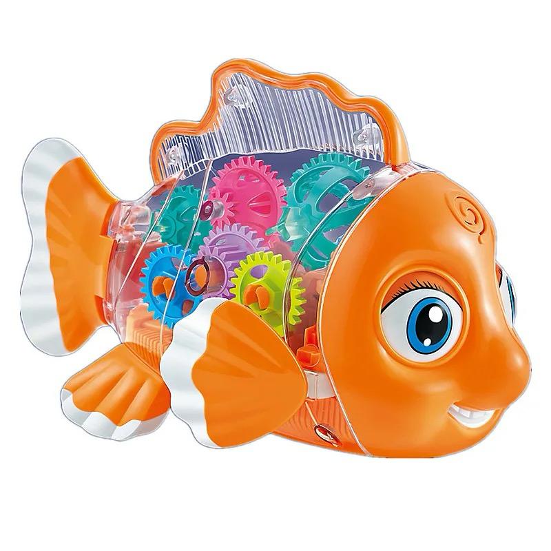 Transparent Gear Fish Flappy Toy with Lights & Sound