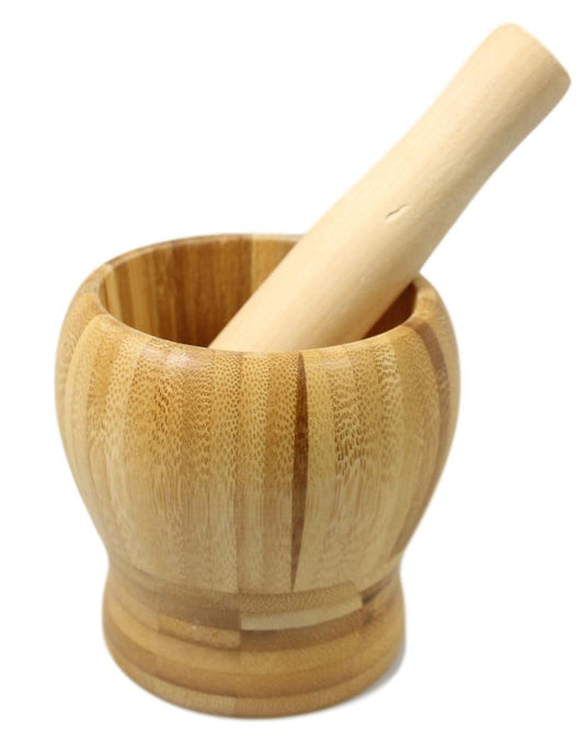 Kitchen Garlic Spices Wooden Mortar And Pestle
