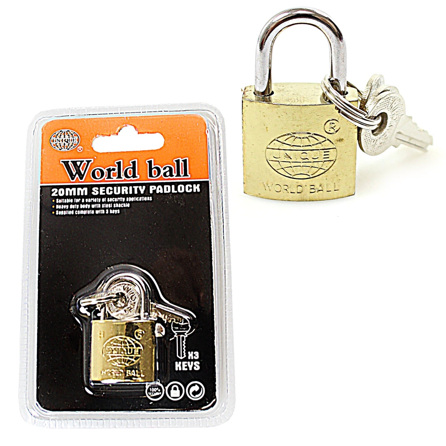 New Security World Ball Unique Padlock 20mm With 3 Keys 0242 A