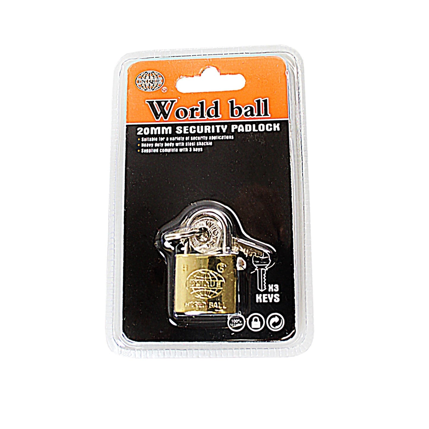 25mm Heavy Duty World Ball Unique Padlock 3 Keys Attached Diy 0243 A