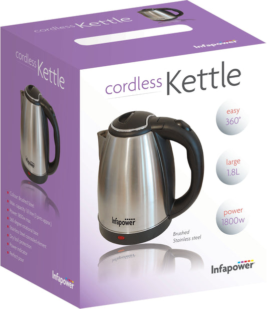 Infapower Brushed Stainless Steel Cordless Kettle 1800W 1.8L X503