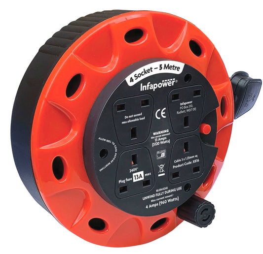 Infapower Cable Extension Lead 4 Socket 13 Amp 5 Metre Drum X816 A