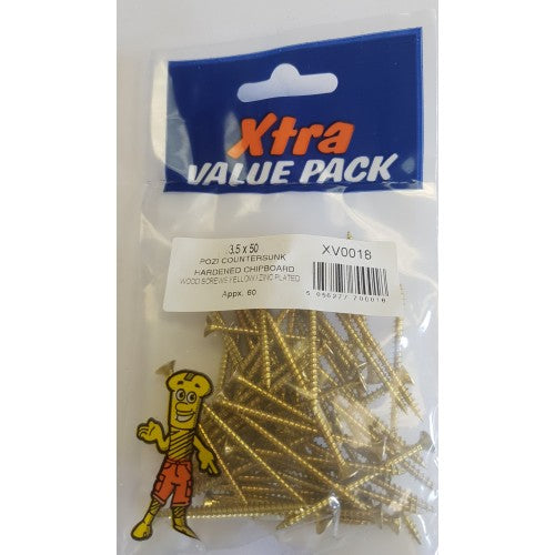 3.5 x 50 Pozi c/sk Chipboard Screws Yellow Diy Xtra Value 0018