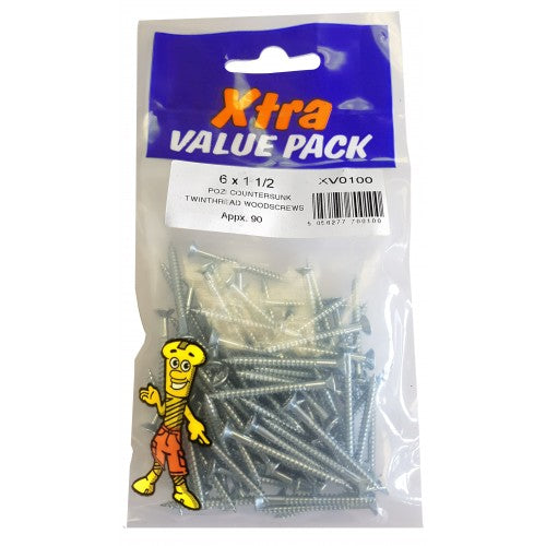 6 x 1 1/2 Pozi c/sk Twinthreads Woodscrews Xtra Value 0100