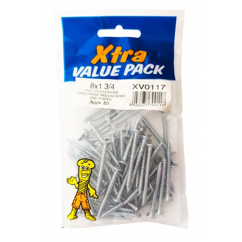 8 x 1 3/4 Pozi c/sk Twinthreads Woodscrews Xtra Value 0117