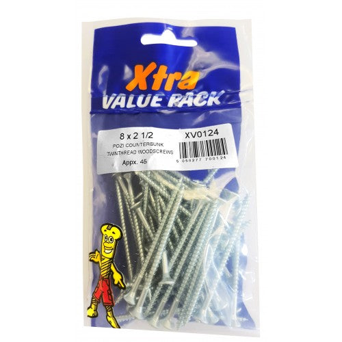 8 x 2 1/2 Pozi c/sk Twinthreads Woodscrews Xtra Value 0124