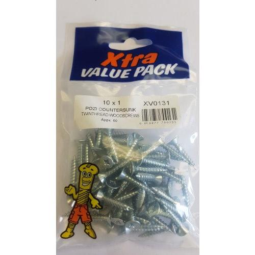 10 x 1 Pozi c/sk Twinthreads Woodscrews Xtra Value 0131