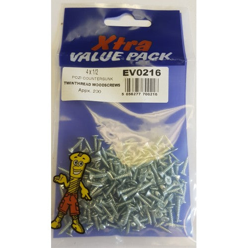 4 x 1/2 Pozi c/sk Twinthreads Woodscrews Xtra Value 0216