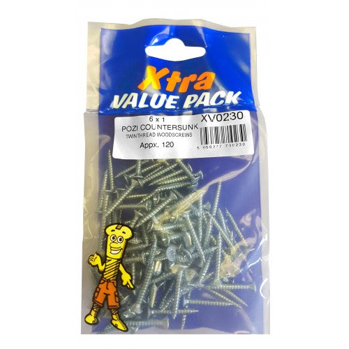 6 x 1 Pozi c/sk Twinthreads Woodscrews Xtra Value 0230