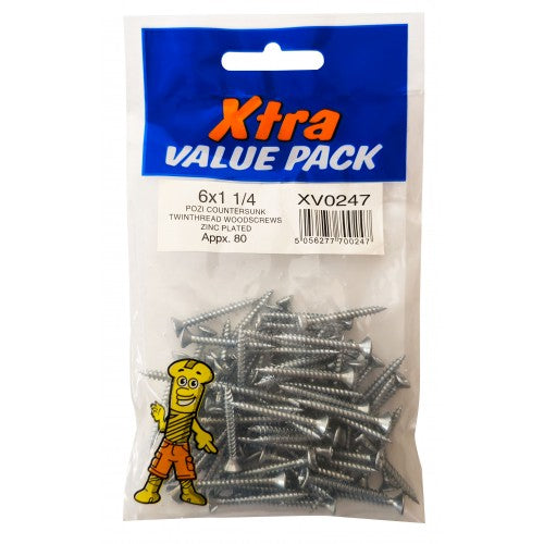 6 x 1 1/4 Pozi c/sk Twinthreads Woodscrews Xtra Value 0247