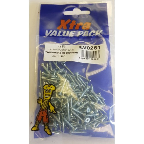 4 x 3/4 Pozi c/sk Twinthreads Woodscrews Xtra Value 0261
