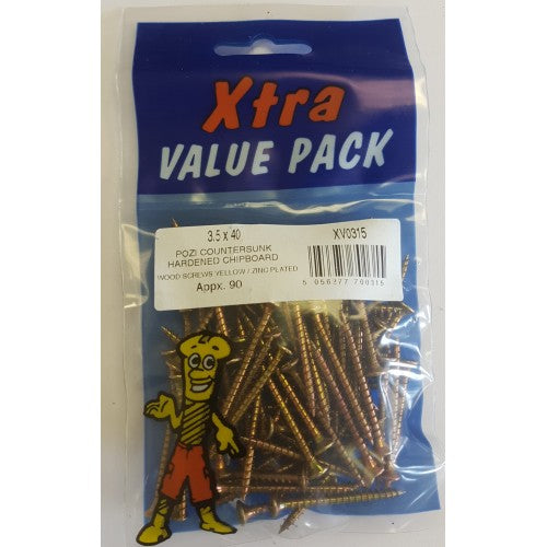 3.5 x 40 Pozi c/sk Chipboard Screws Yellow Diy Xtra Value 0315