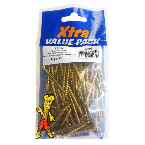4.0 x 45 Pozi c/sk Chipboard Screws Yellow Diy Xtra Value 0346