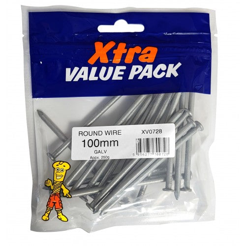 Galvanised Round Wire Nails 100mm Approx. 250g 0728