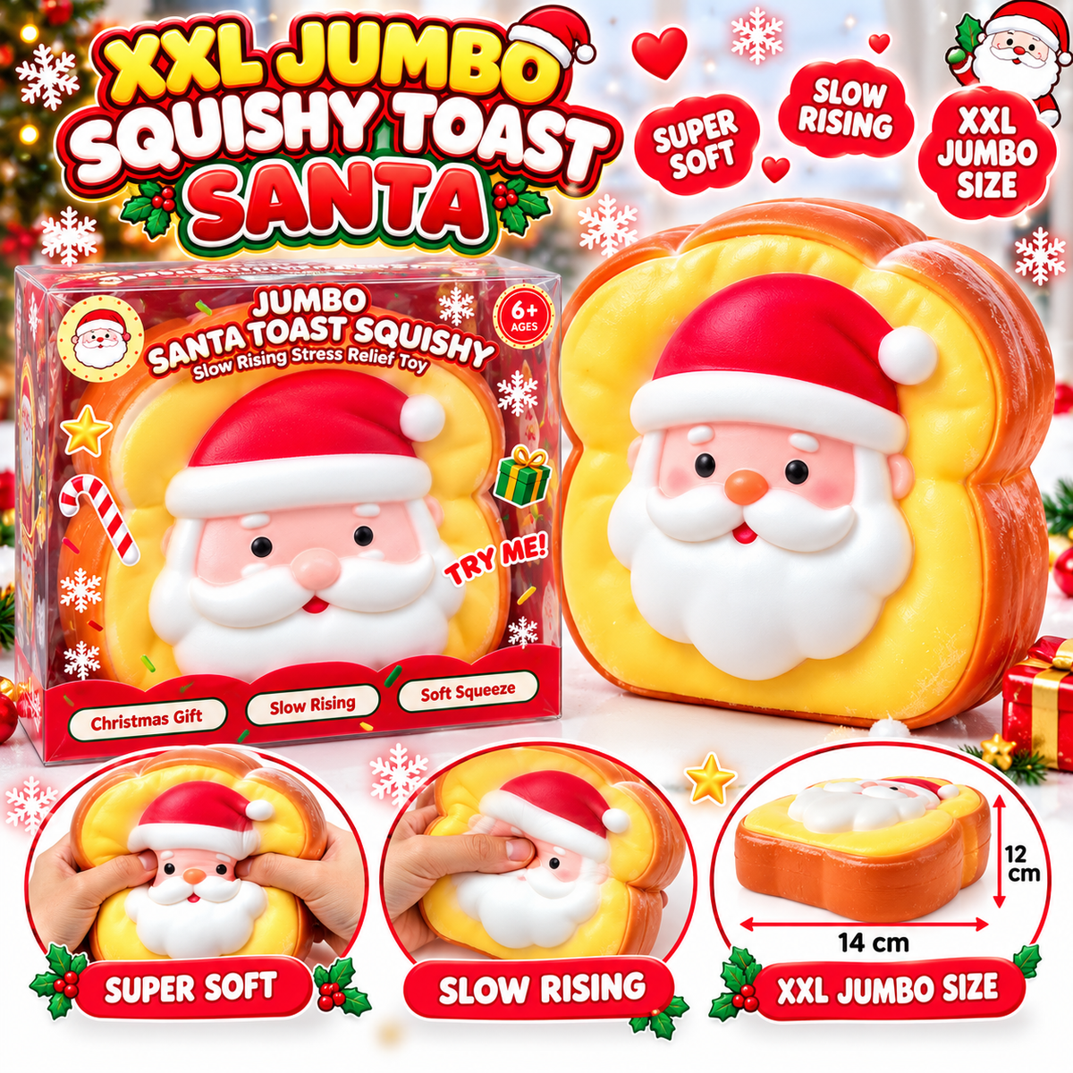 XXL Jumbo Squishy Toast Santa Fidget Sensory Squishy Toy