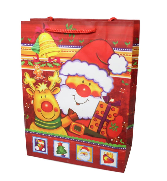 Christmas Paper Gift Bag with Printed Santa Design 23 x 18 cm Assorted Designs 1512