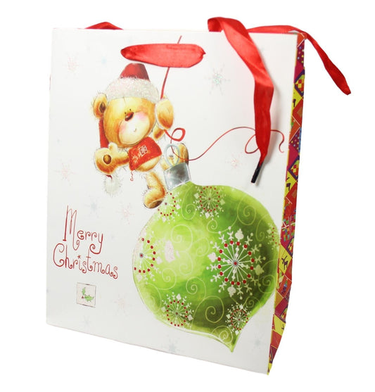Christmas Paper Gift Bag with Bear Design and Glitters 23 x 18 cm 1517