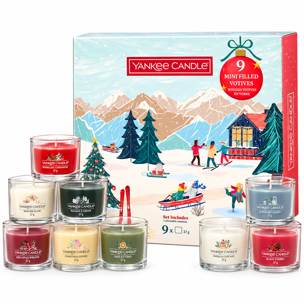 Yankee Candle Christmas Gift Set - 9 Mini Filled Votive Candles - Festive Fragrance Collection