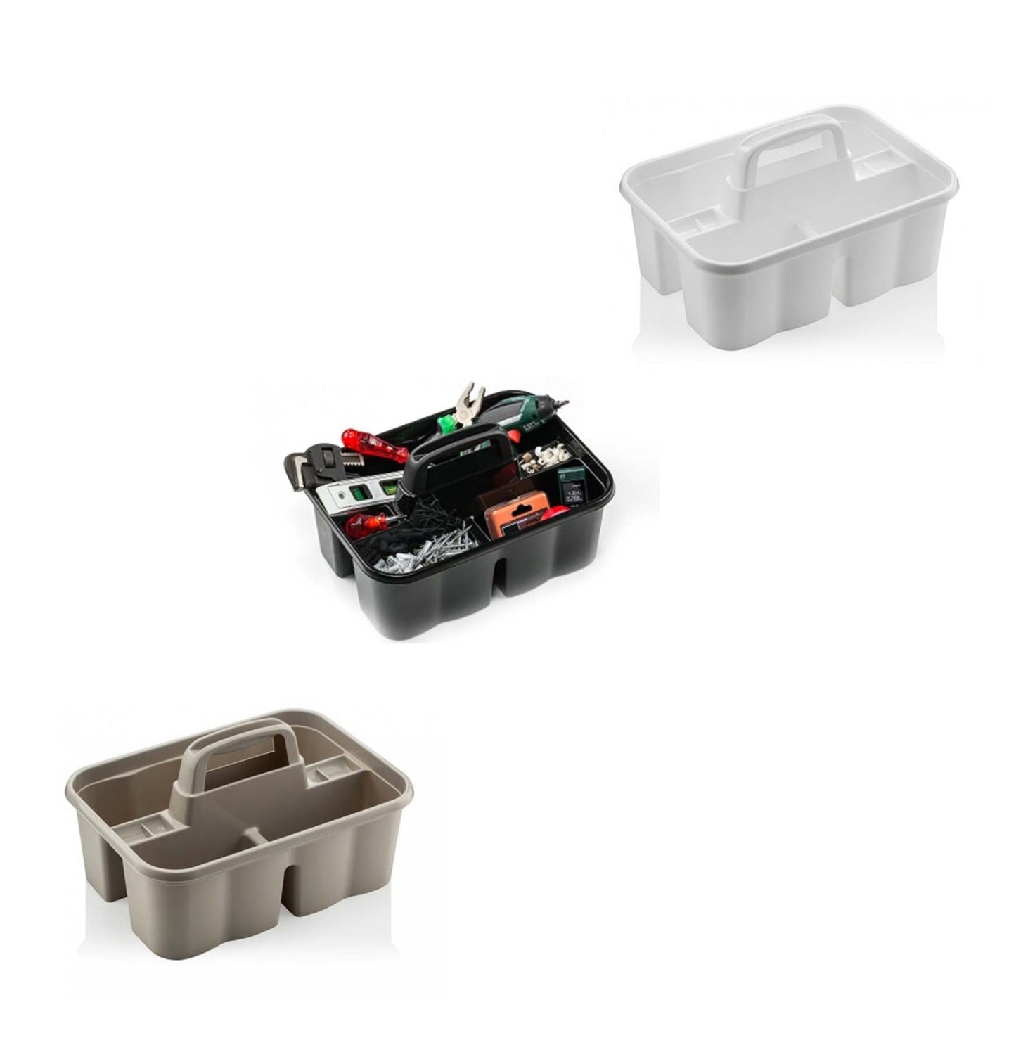Plastic 3 Division Builder Tool Kitchen Organiser with Handle Assorted Colours D07404