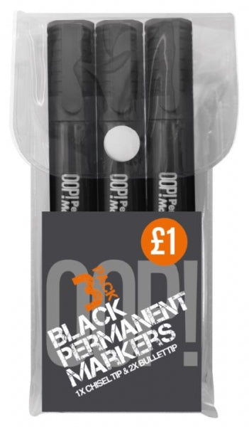 OOP! Black Permanent Markers Pack of 3 A2410