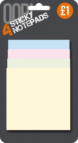 OOP! Sticky Notes 4 Assorted Colours 4 x 35pk A2425
