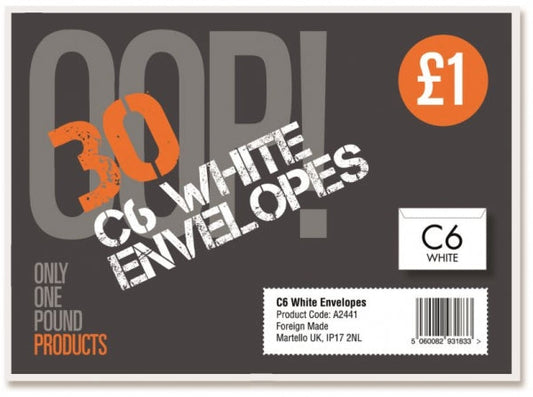 Oop! C6 White Envelopes Pack Of 30