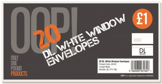 Oop! Dl White Window Envelopes Pack Of 20