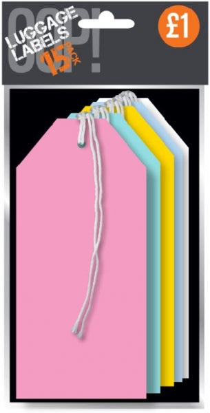 OOP! Paper Luggage Tags Pack of 15 Assorted Colours A2458