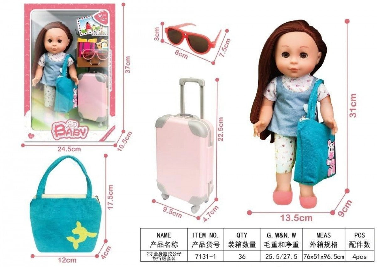 Baby Doll With Suitcase, Glasses &Amp; Handbag
