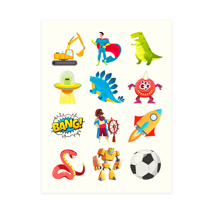 Boys Tattoo Sheet (12 Tattoos)